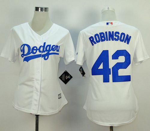 Dodgers #42 Jackie Robinson White Home Women's Stitched MLB Jersey - Click Image to Close